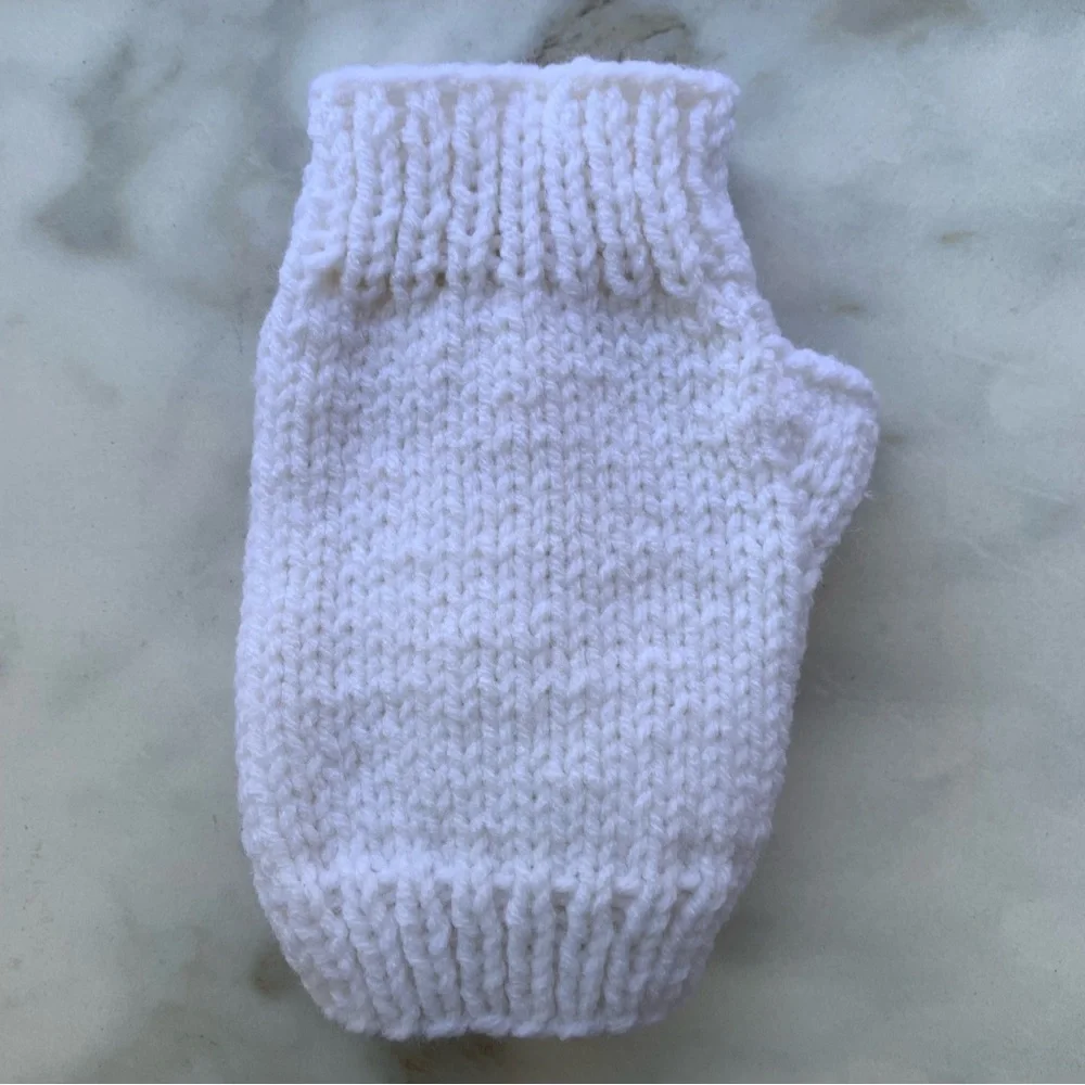 Handmade Homemade Hand Knit White Acrylic Yarn Hand Warmer Fingerless Gloves